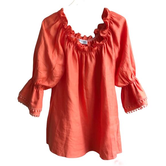Style Paris Tops - Paris Susan Sutherland Linen Blouse XL Coral Embroidered